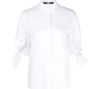 Karl Lagerfeld White Women's bow puff-sleeve shirt! Never worn! Size small!